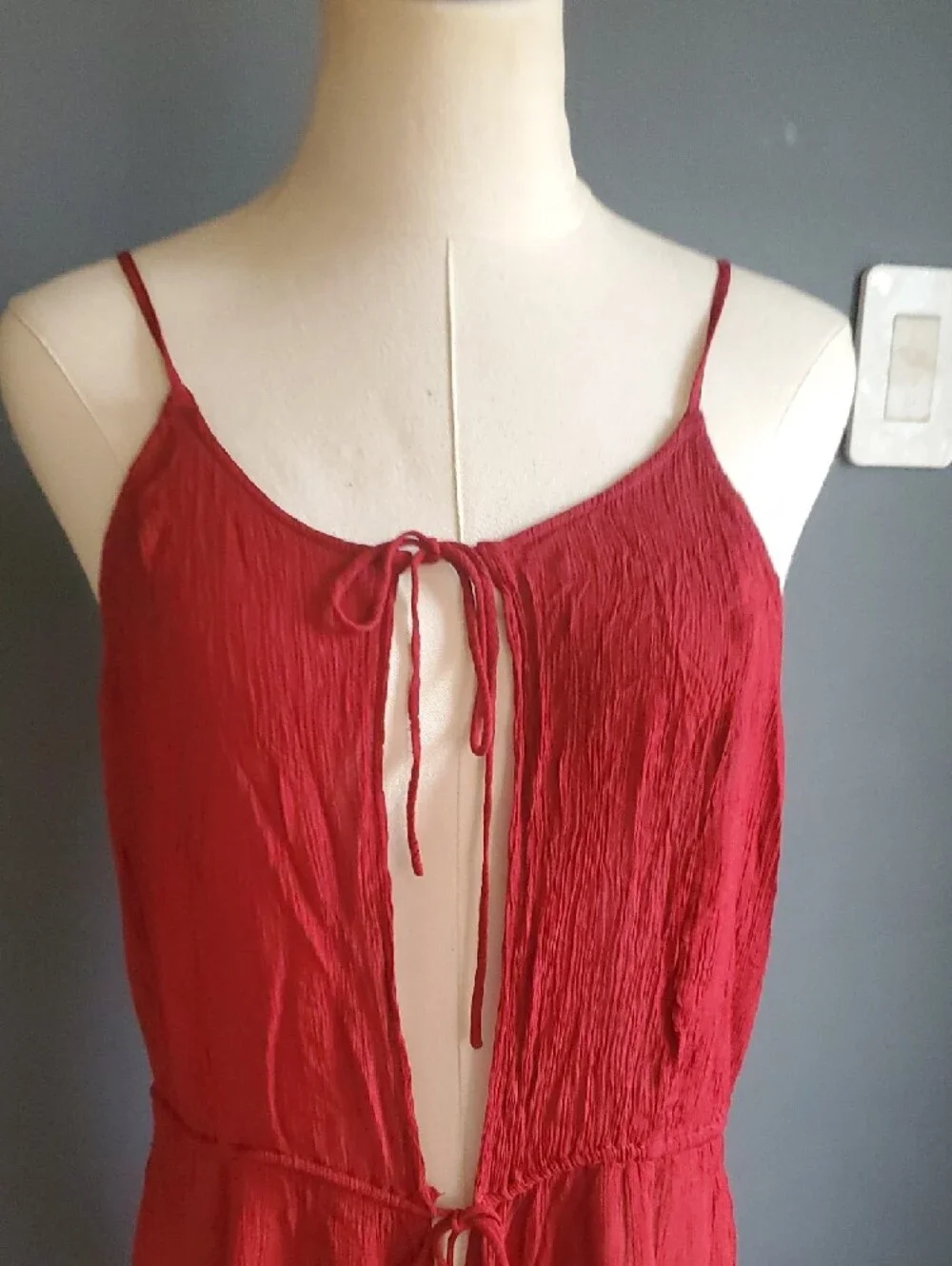 Free People Intimately Red Tie-Front Spaghetti Strap Romper Sleep Wear Size XS